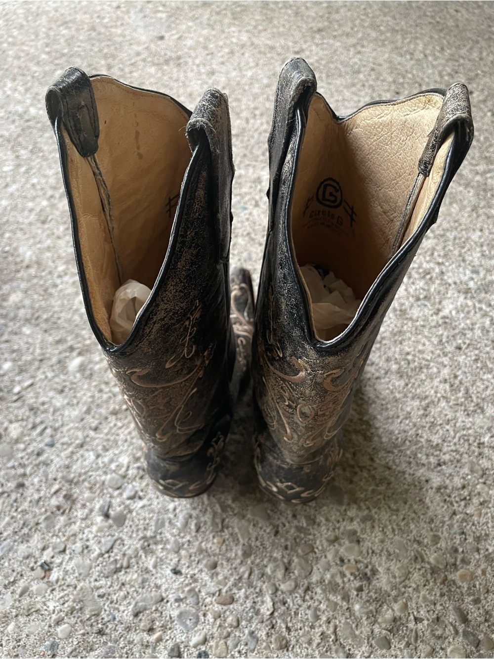 CIRCLE G Women Western Core Gray Embroidered Floral LeatherPull on Boots SZ 9 - Picture 15 of 16